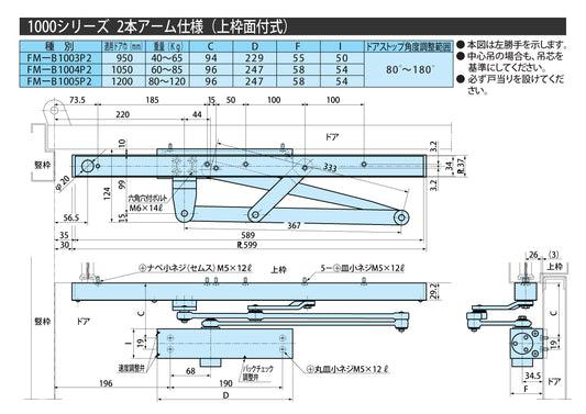 リョービ ファイアマンドアクローザー FM-B1005P2【2本アーム仕様, 上枠面付式, 1000シリーズ, 防火戸用自動閉鎖装置, 防災機器, RYOBI】