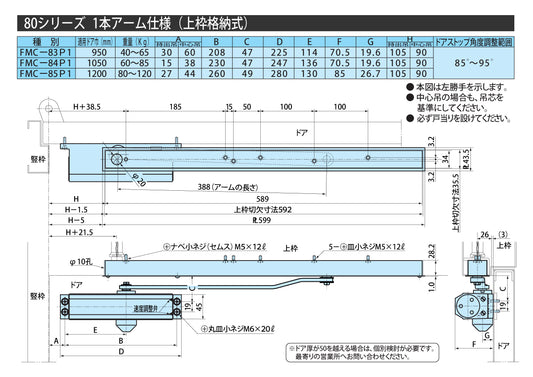 リョービ ファイアマンドアクローザー FMC-85P1【1本アーム仕様, 上枠格納式, 80シリーズ, 防火戸用自動閉鎖装置, 防災機器, RYOBI】
