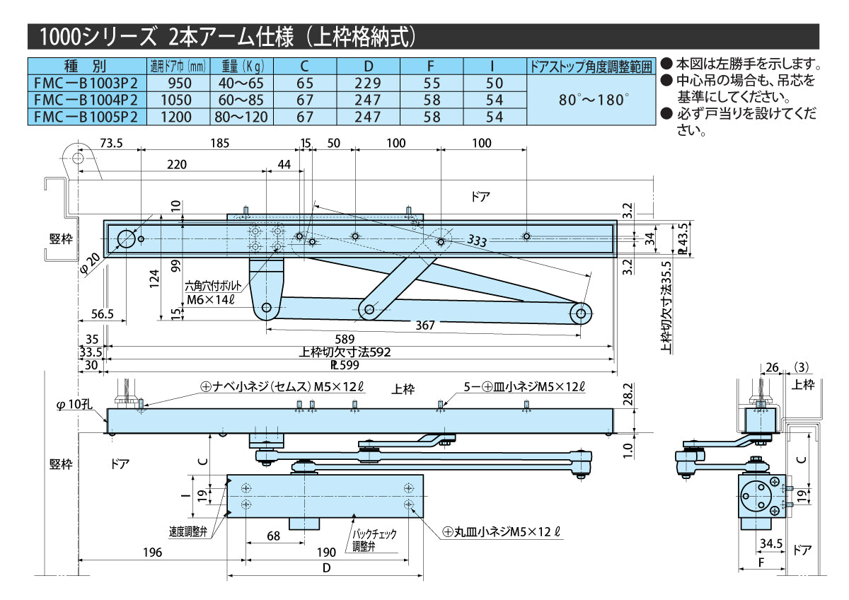 リョービ ファイアマンドアクローザー FMC-B1004P2【2本アーム仕様, 上枠格納式, 1000シリーズ, 防火戸用自動閉鎖装置, 防災機器, RYOBI】