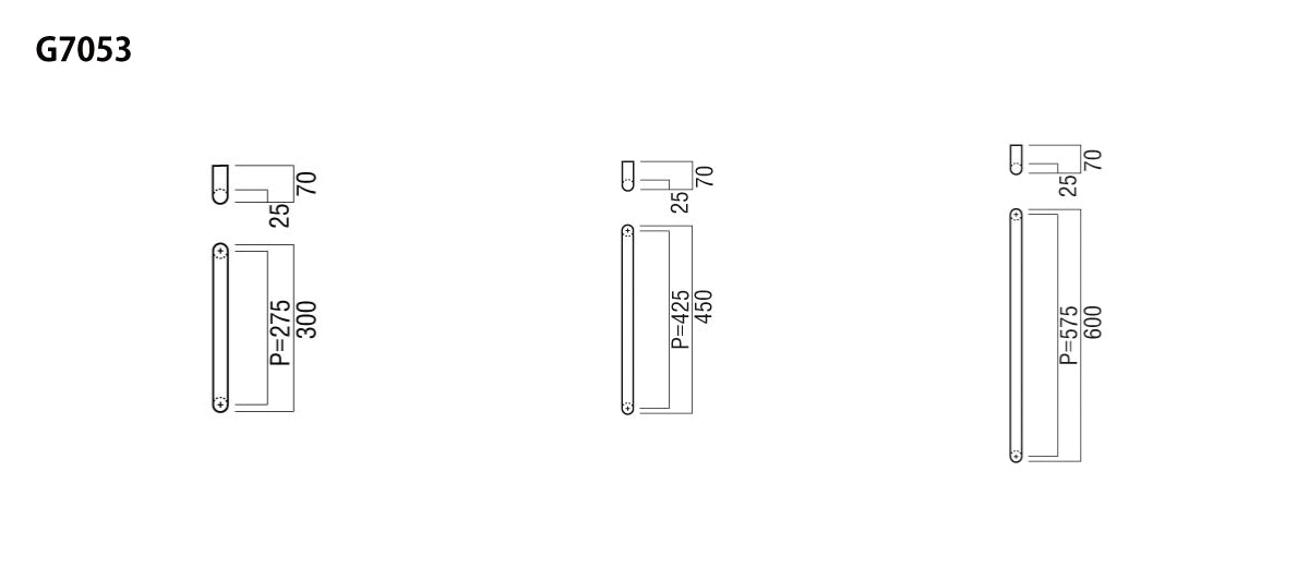 ユニオン ドアハンドル G7053(L300 / L450 / L600) 【ガラスドア用, 押し棒, 押棒, UNION】