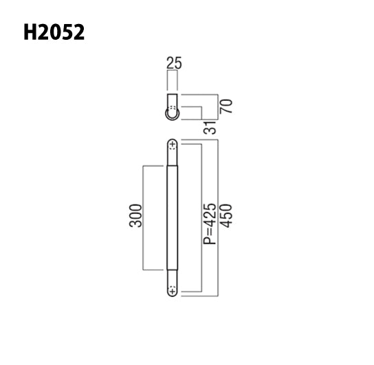 ユニオン ドアハンドル H2052(L450) 【ケアハンドル, 一般ドア用, 押し棒, 押棒, UNION】