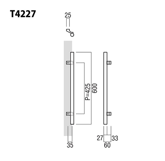 ユニオン ドアハンドル T4227(L600) 【一般ドア用, 押し棒, 押棒, UNION】