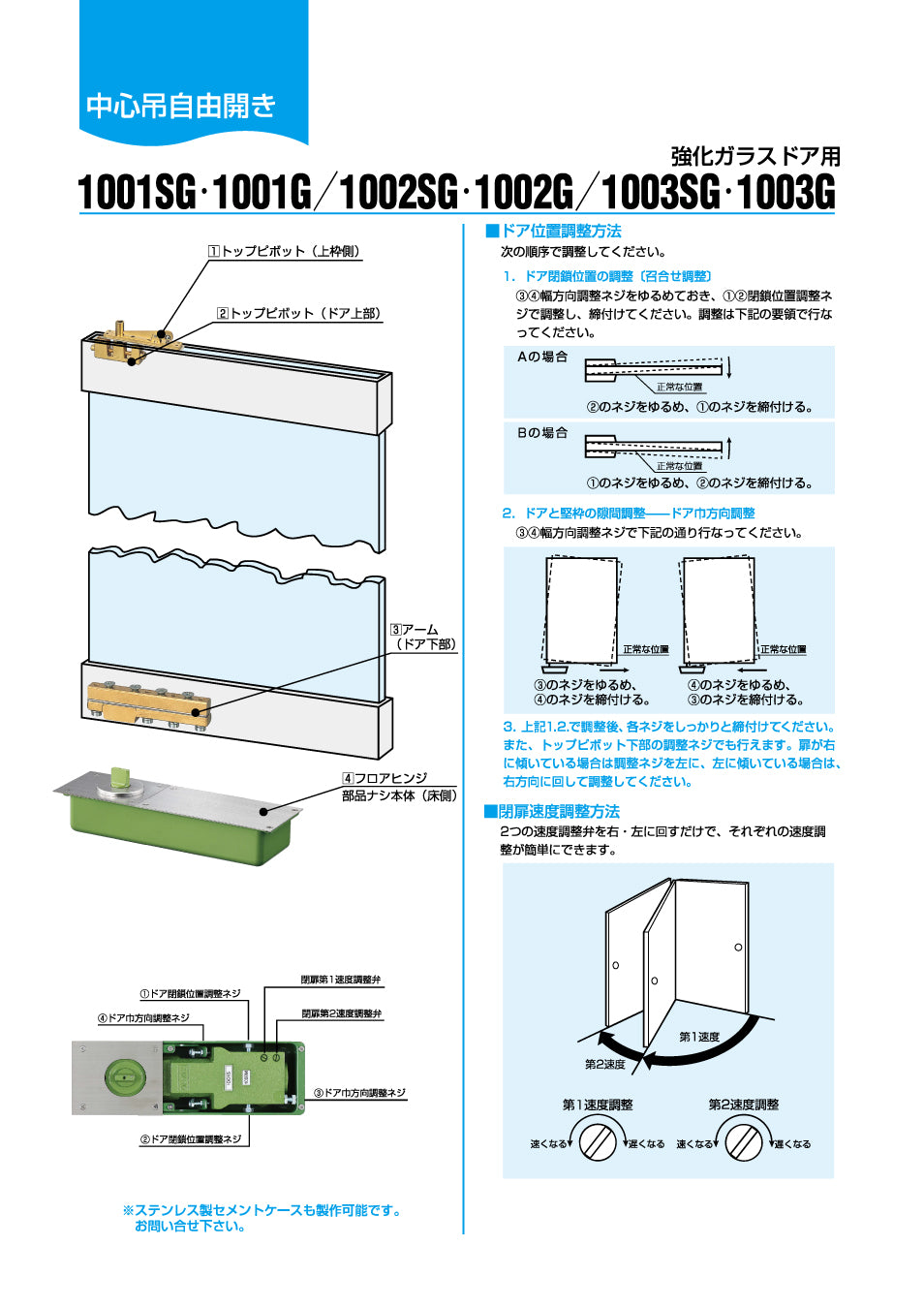 大鳥機工 フロアヒンジ 1001SG(廃番品)用 取替本体 【ストップ付き, 中心吊り・自由開き(内外120°開き), 一般ドア用, DIA, Diamond, ダイヤモンド】
