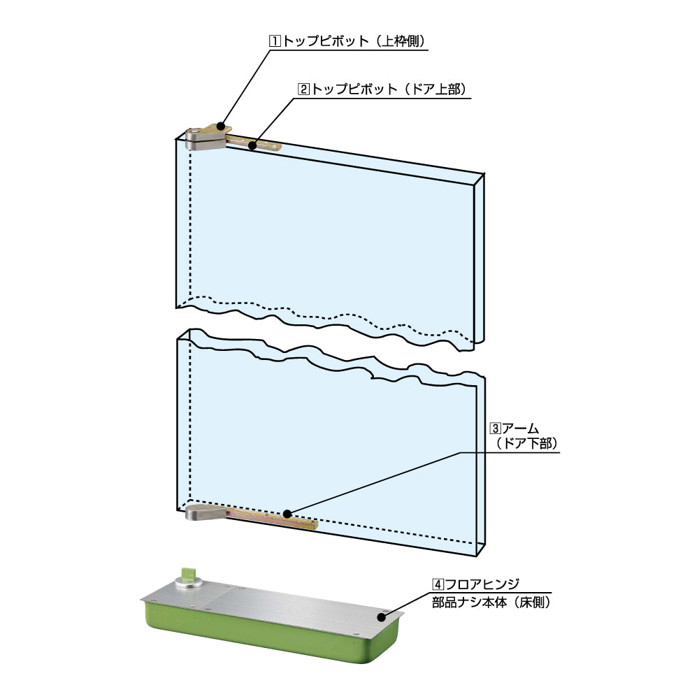大鳥機工 フロアヒンジ 543K 【ストップ兼用型, 持出吊り・一方開き(一方180°開き), 一般ドア用, DIA】