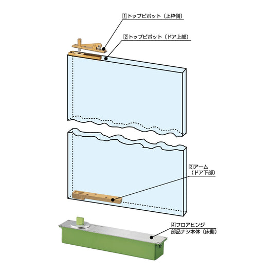 大鳥機工 フロアヒンジ 702S 【ストップ付き, 中心吊り・自由開き(内外110°開き), 一般ドア用, DIA】