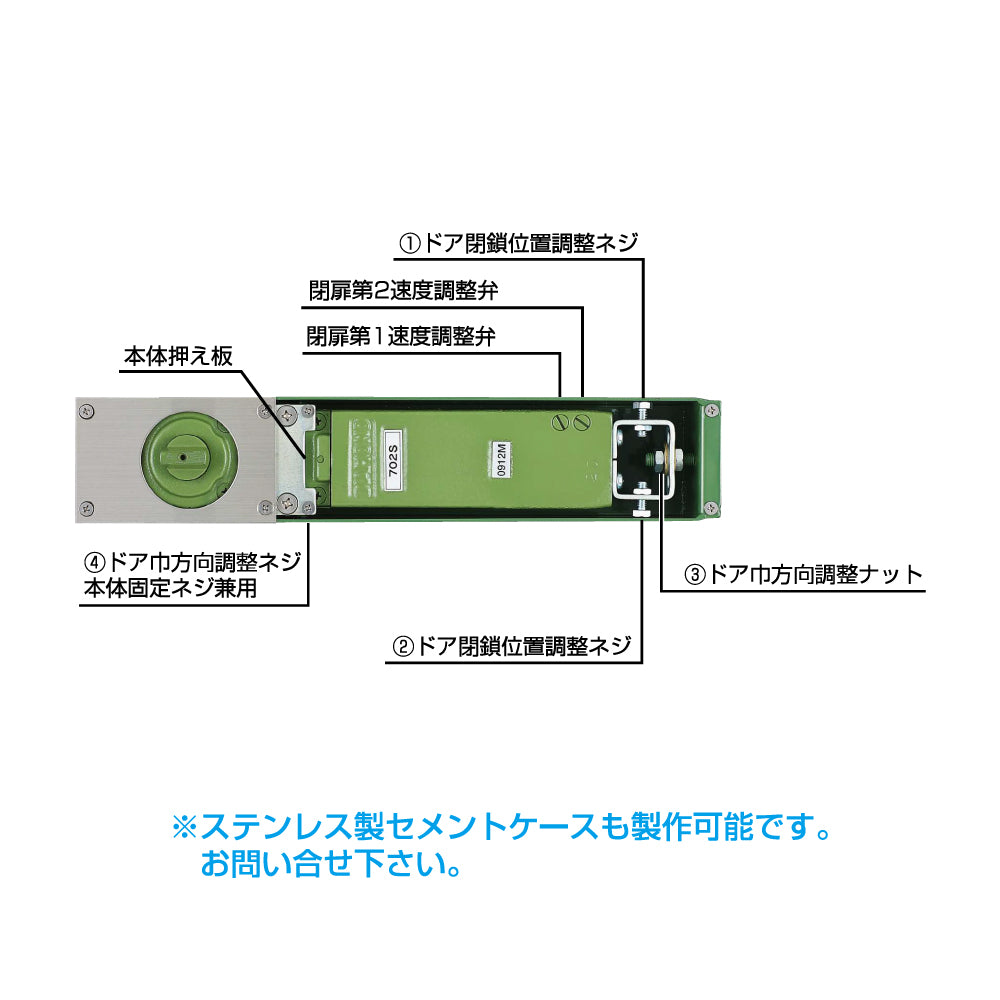 大鳥機工 フロアヒンジ 702 【ストップ無し, 中心吊り・自由開き(内外110°開き), 一般ドア用, DIA】