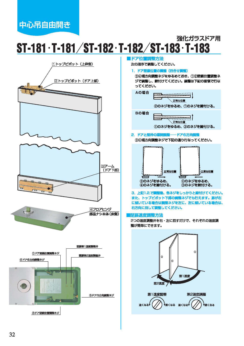 大鳥機工 フロアヒンジ ST-181 【ストップ付き, 中心吊り・自由開き(内外110°開き), 強化ガラスドア用, DIA, Diamond, ダイヤモンド】