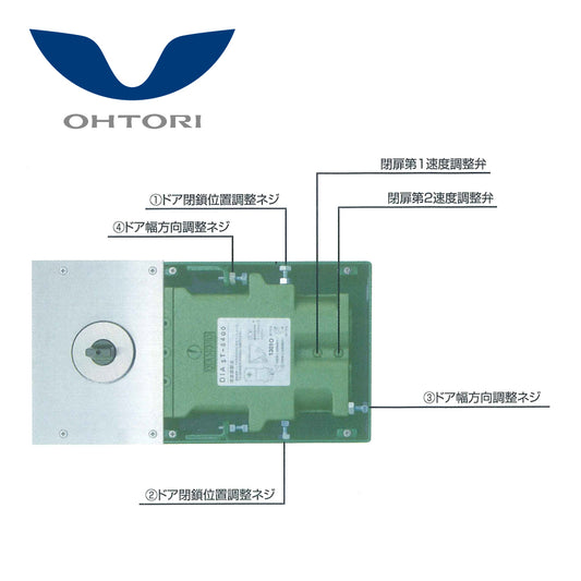 大鳥機工 フロアヒンジ T-8400G 【ストップ無し, 中心吊り・自由開き(内外110°開き), 強化ガラスドア用, DIA, Diamond, ダイヤモンド】