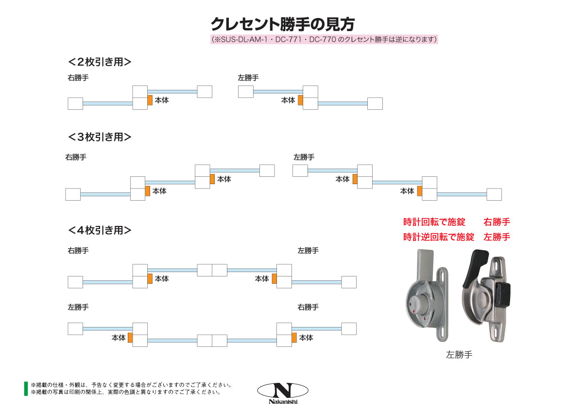 中西産業 AT窓用キー付きクレセント DC-X-1600LC【Nakanishi】