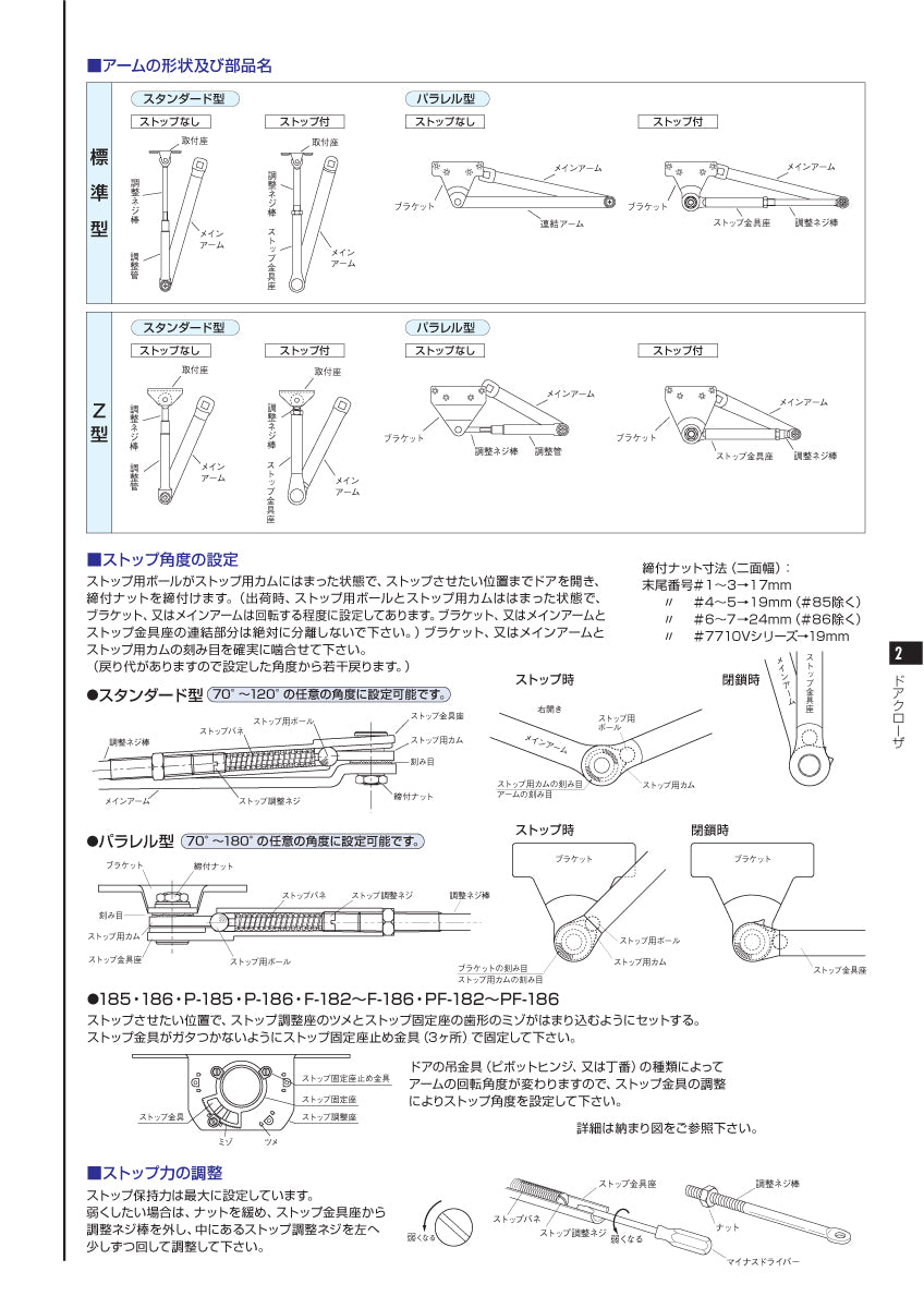 ニュースター ドアクローザー P-7003K(段付きアーム)【ストップ無し, パラレル型, 7000シリーズ, NEWSTAR】