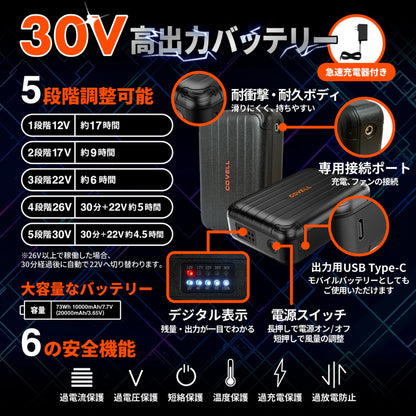 コベル 空調服用 30Vバッテリーファンセット UN2630【空調冷風服用, COVELL】