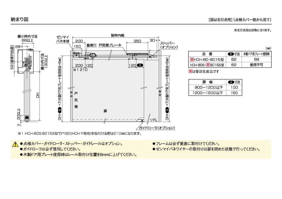 ダイケン スライデックス HCH-80（製品一式） 【L=2200, ストップ無し, 水平式, 木製・鋼製扉用, 引き戸クローザー, DAIKEN】