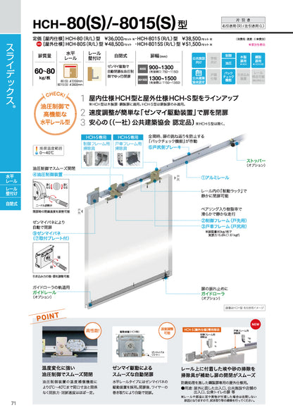 ダイケン スライデックス HCH-80（製品一式） 【L=2200, ストップ無し, 水平式, 木製・鋼製扉用, 引き戸クローザー, DAIKEN】