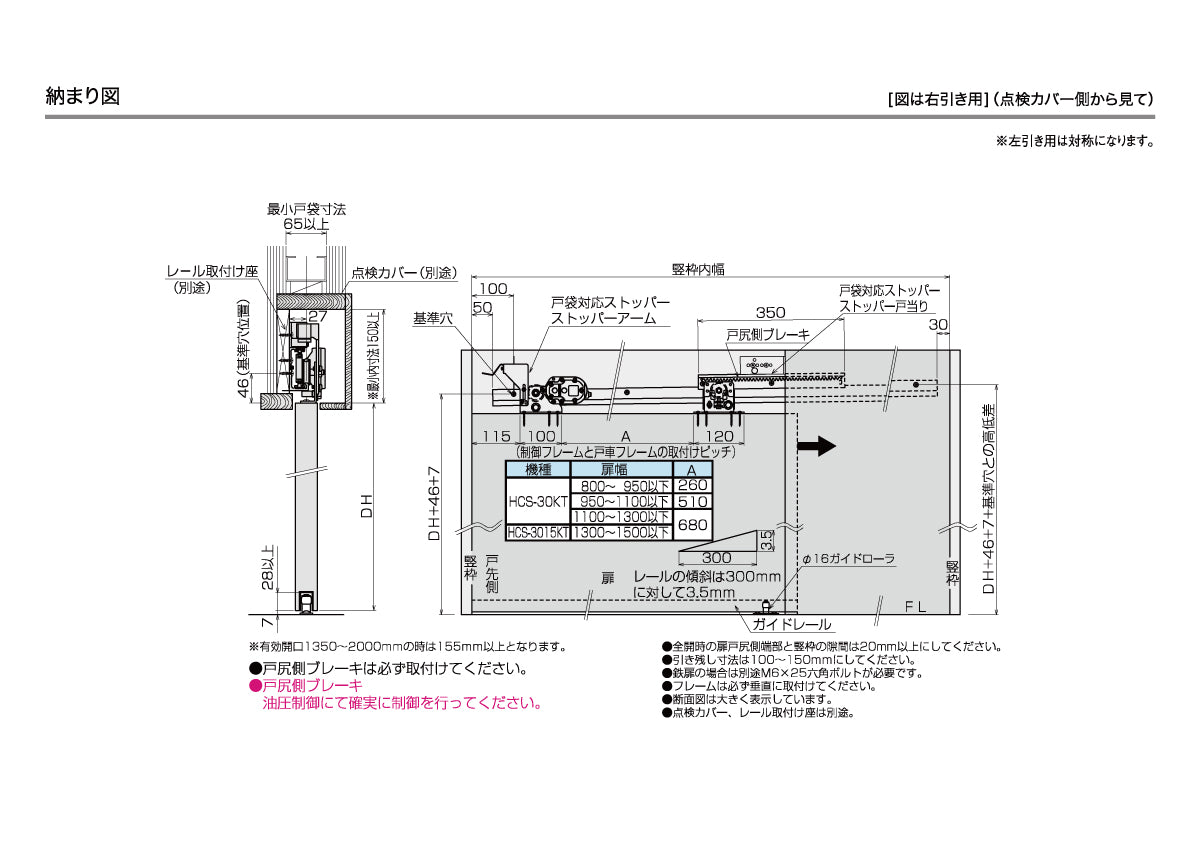 ダイケン スライデックス HCS-30KT（製品一式） 【L=2200, ストップ付き, 傾斜式, 木製扉用, 引き戸クローザー, DAIKEN】