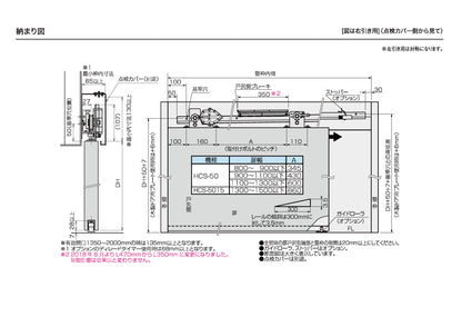 ダイケン スライデックス HCS-50（製品一式） 【L=2200, ストップ付き, 傾斜式, 木製・鋼製扉用, 引き戸クローザー, DAIKEN】