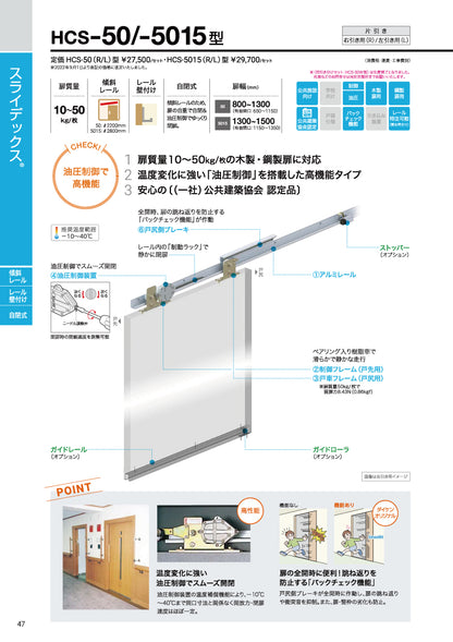 ダイケン スライデックス HCS-50（製品一式） 【L=2200, ストップ付き, 傾斜式, 木製・鋼製扉用, 引き戸クローザー, DAIKEN】