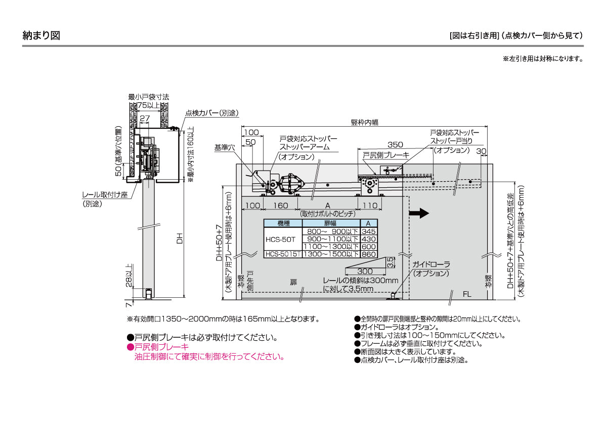 ダイケン スライデックス HCS-5015T（製品一式） 【L=2800, ストップ付き, 傾斜式, 木製・鋼製扉用, 引き戸クローザー, DAIKEN】