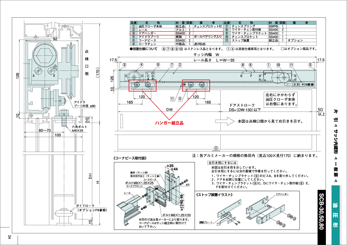 ハシダ技研 THUスライドクローザー ドアハンガー組立品（SCB用） 【メンテナンスパーツ・部品, 引き戸クローザー用, HASHIDA GIKEN】