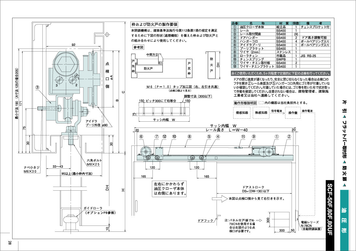 大鳥機工 スライドクローザー SCF-80F 【フラットバー取付型, 防火扉用, 引き戸クローザー, DIA, Diamond, OHTORI KIKO】