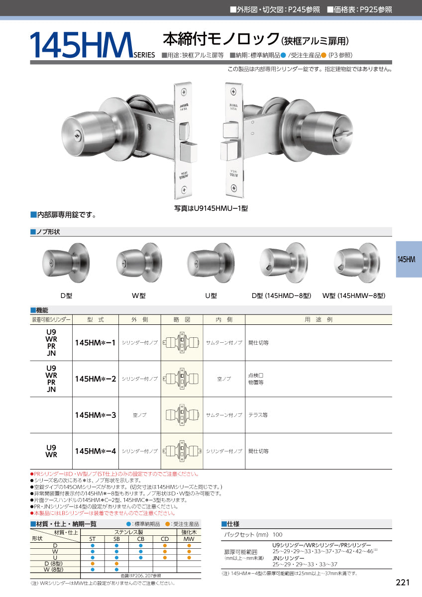 145HMW-3 片開き用 ST｜本締付モノロック（ドアノブ）｜美和ロック