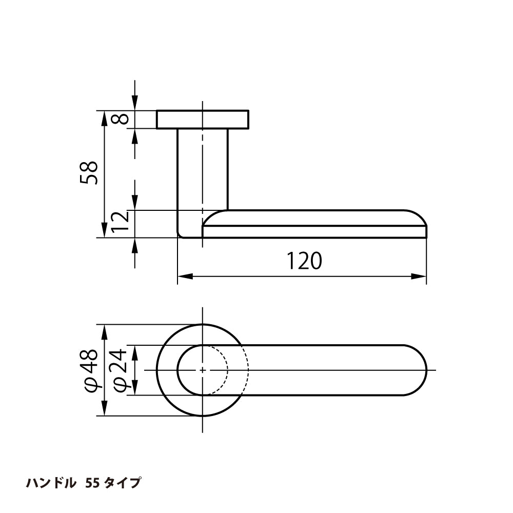 美和ロック レバーハンドル錠 U9 LA55-2 片開き用 ST【外側 シリンダー・内側 なし, 55タイプ, LA錠, ミワ, MIWA】