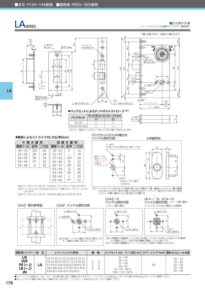 美和ロック レバーハンドル錠 U9 LA55-2 片開き用 ST【外側 シリンダー・内側 なし, 55タイプ, LA錠, ミワ, MIWA】
