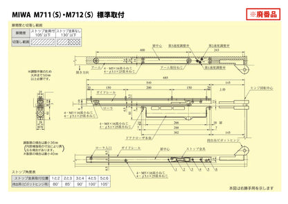 美和ロック 廃番ドアクローザー M712Sの取替品 →「ニュースター CLS-1612」【ストップ付き, コンシールドタイプ, M700シリーズ, MIWA】