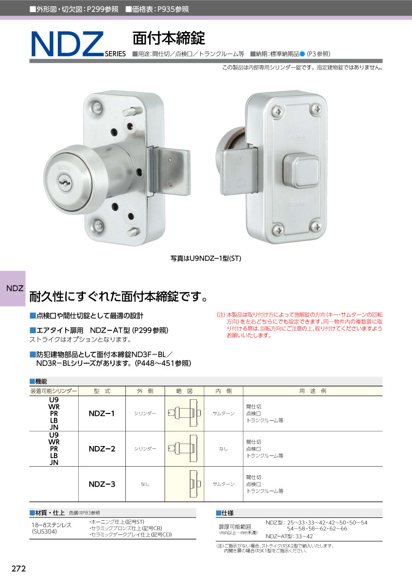 NDZ-3 片開き用 ST｜面付本締錠｜美和ロック（MIWA） – イブニーズ.com