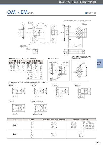 美和ロック 空錠 OMW 片開き用 ST【外側 空ノブ・内側 空ノブ, W型, OMシリーズ, ドアノブ, 握り玉, ミワ, MIWA】