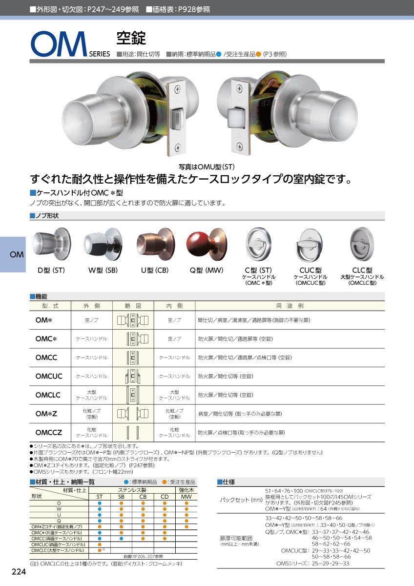美和ロック（MIWA） 空錠 OMシリーズ