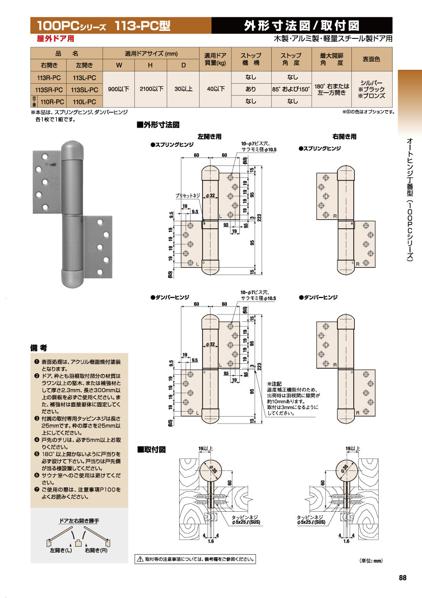 113SR-PC / 113SL-PC｜オートヒンジ（丁番型）｜日東工器 – イブニーズ.com