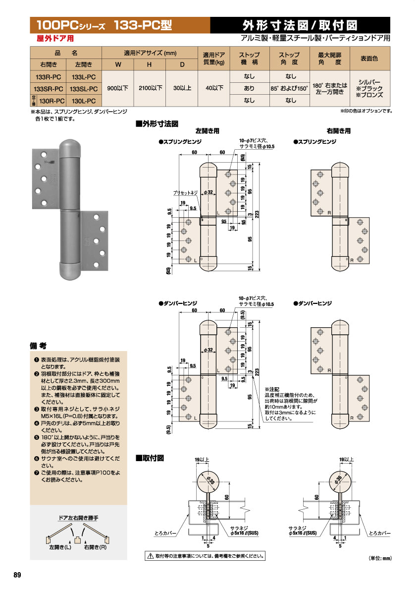 133R-PC / 133L-PC｜オートヒンジ（丁番型）｜日東工器 – イブニーズ