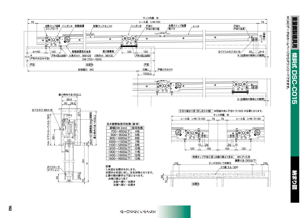日東工器 スライディングクローザー DSC-C015（製品一式） 【扉重量：80～150kg用, 傾斜式, 重量鋼製建具用, 引き戸クローザー, NITTO KOHKI】