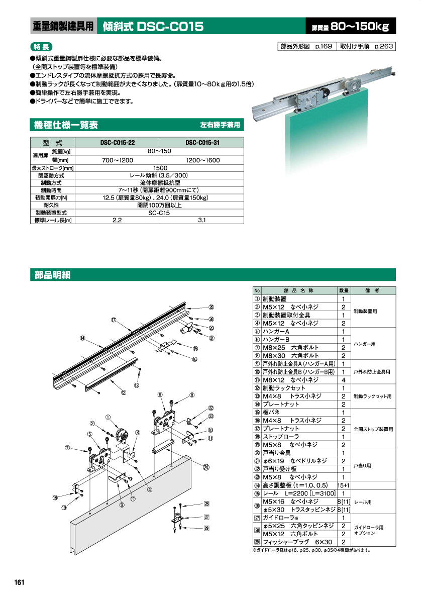 DSC-C015（傾斜式・重量鋼製建具用）｜スライディングクローザー製品