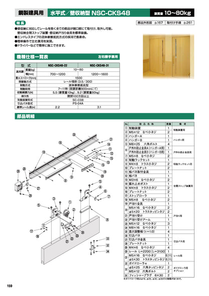 日東工器 スライディングクローザー NSC-CKS48-22 / NSC-CKS48-31（製品一式） 【水平式, 鋼製建具用, 壁収納型, 引き戸クローザー, NITTO KOHKI】