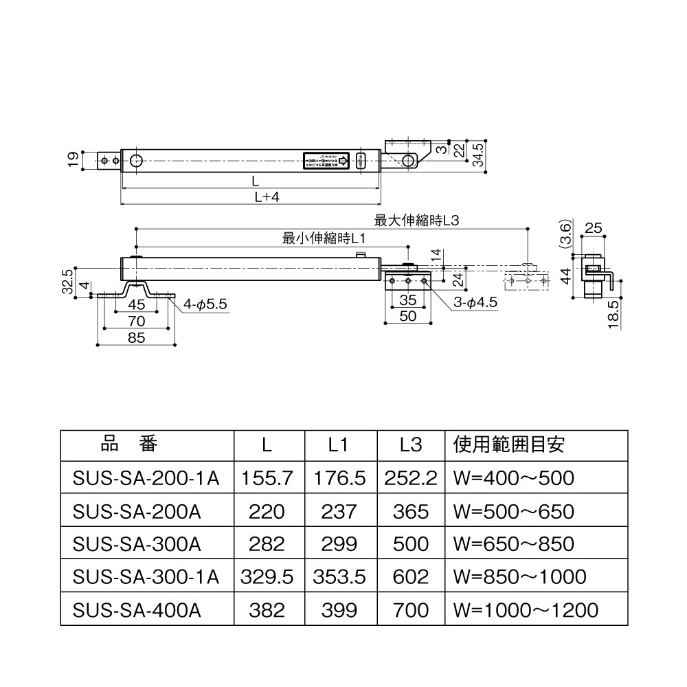 中西産業 角棒調整器 SUS-SA-▢A【Nakanishi】