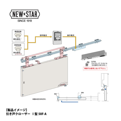 ニュースター 引き戸クローザー Ⅰ型-50F-A（防火ドア用、常時開放タイプ）【50kg以下用, スライディングドアクローザー, NEWSTAR】