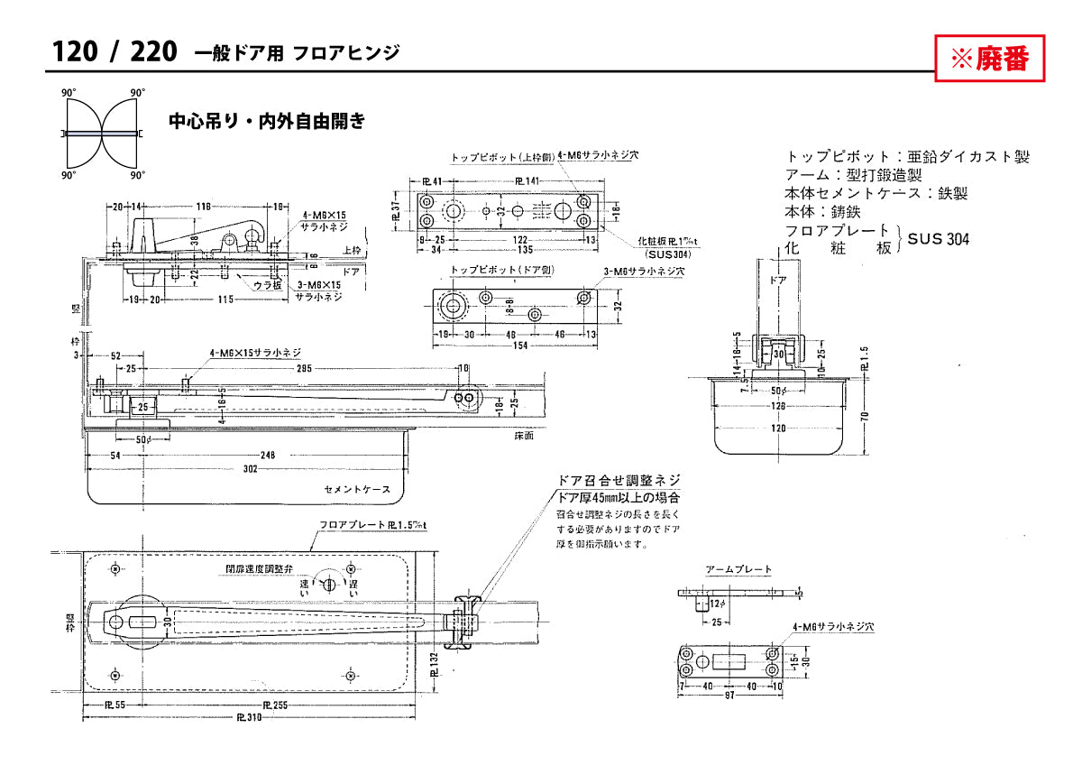 H-522CHG｜廃番フロアヒンジ 120用 埋替品・斫り替え品｜ニュースター