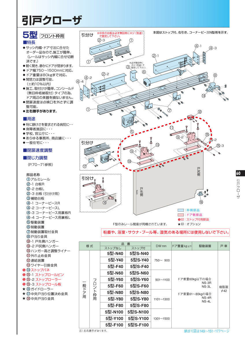 5型・フロント枠用 吊車セット（ハンガー戸車）｜引戸クローザー用部品 