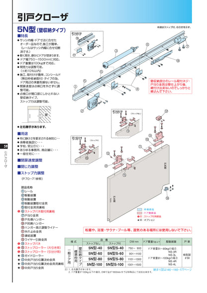 ニュースター 引戸クローザー 5N型（製品一式） 【壁収納タイプ, スライディングドアクローザー, NEWSTAR】