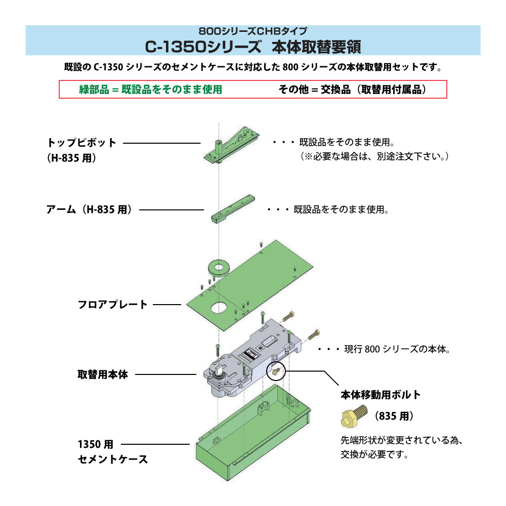 S-835CHB｜廃番フロアヒンジ TCS-1350用 取替本体｜ニュースター 