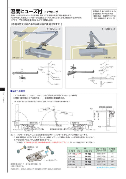 ニュースター 温度ヒューズ付きドアクローザー F-183 【スタンダード型, ストップ付き, 80シリーズ, NEWSTAR, ドアチェック】