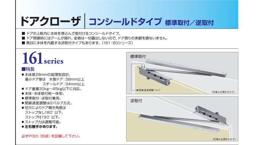 ニュースター コンシールドドアクローザー CLS-1611 【ストップ付き, 標準取付/逆取付, 161シリーズ, NEWSTAR】 - 右勝手