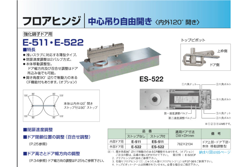 ES-511｜強化ガラスドア用フロアヒンジ｜ニュースター（NEWSTAR