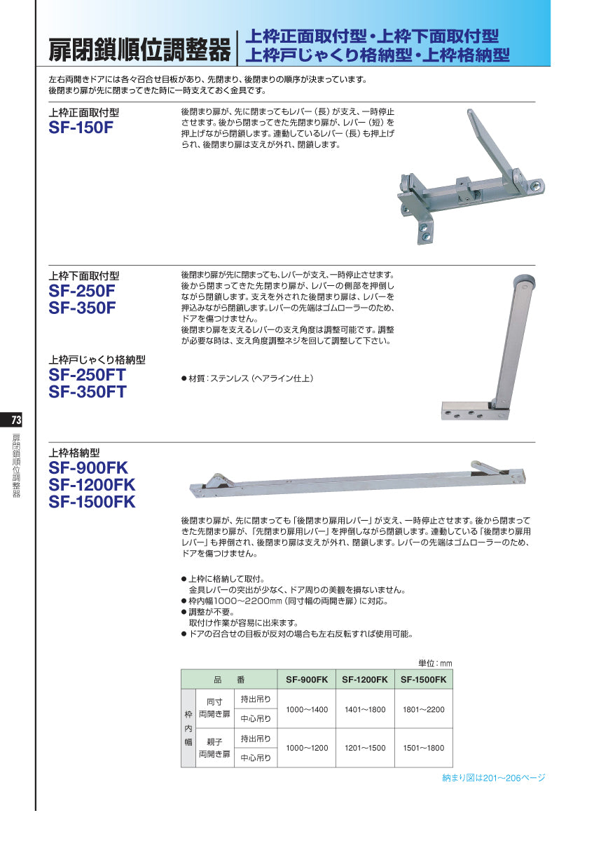 SF-900FK｜扉閉鎖順位調整器（上枠格納型）｜ニュースター（NEWSTAR 