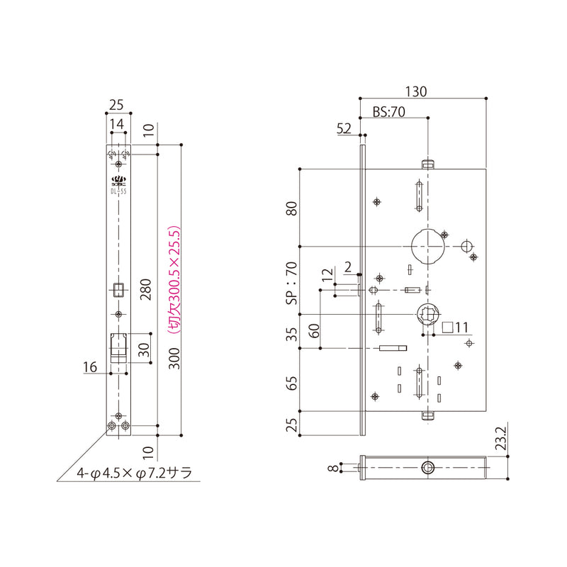 シブタニ(SYS) カセット式受側グレモン締り C-DL-55-1 納まり図