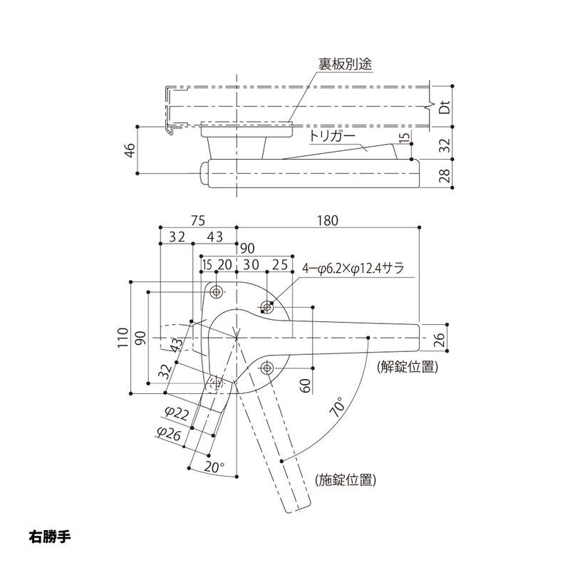 シブタニ（SYS） 大型ローラー付きATハンドル H8010 納まり図