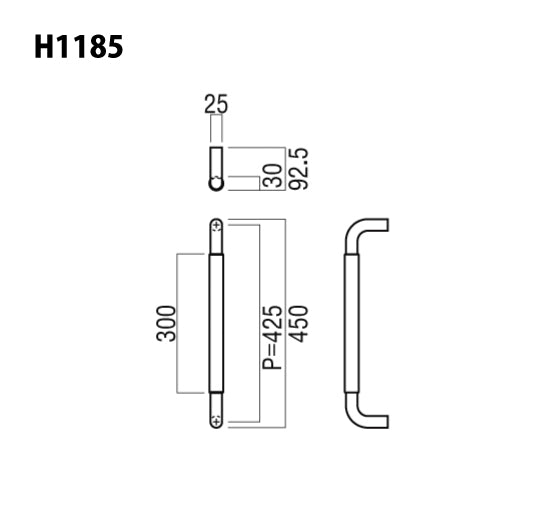 ユニオン ドアハンドル H1185（L450） 【ケアハンドル, 一般ドア用, 押し棒, 押棒, UNION】