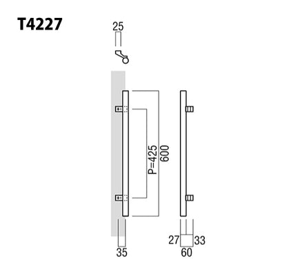 ユニオン ドアハンドル T4227（L600） 【一般ドア用, 押し棒, 押棒, UNION】