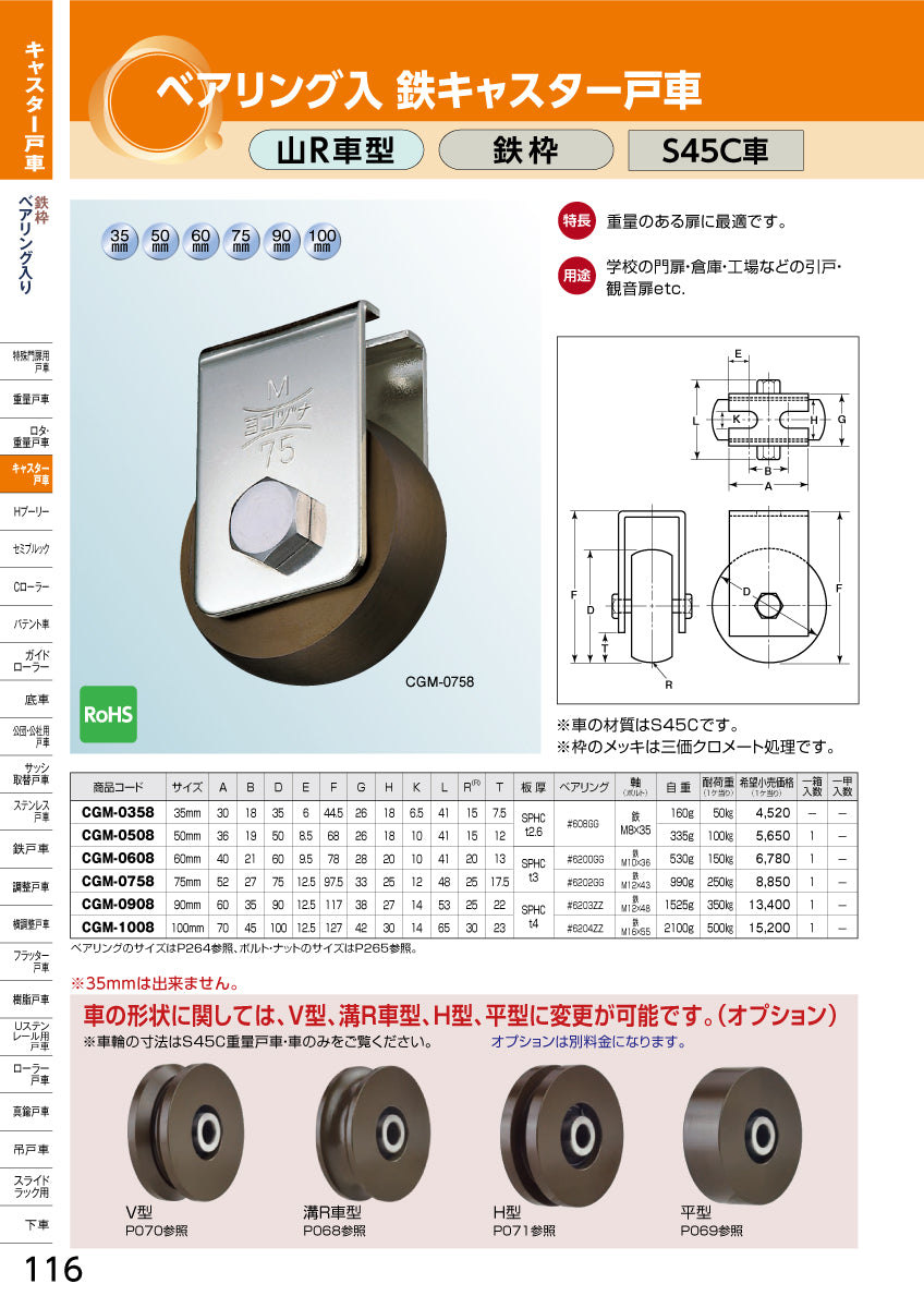 CGM-0508｜ベアリング入 鉄キャスター戸車｜ヨコヅナ – イブニーズ.com- 建築金物・資材、サッシ金物の販売・専門店 -